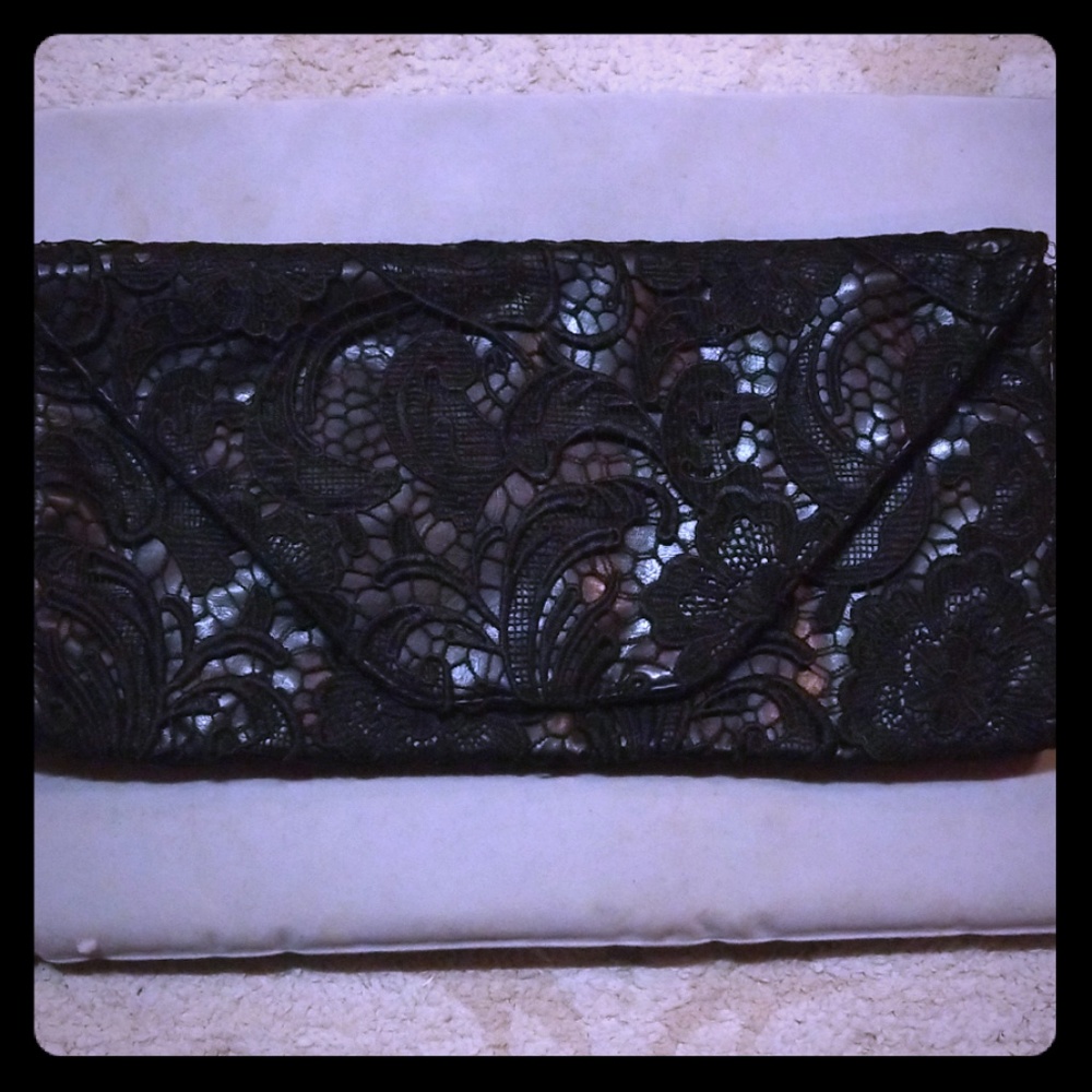Jessica Simpson Black Leather and Lace Clutch
